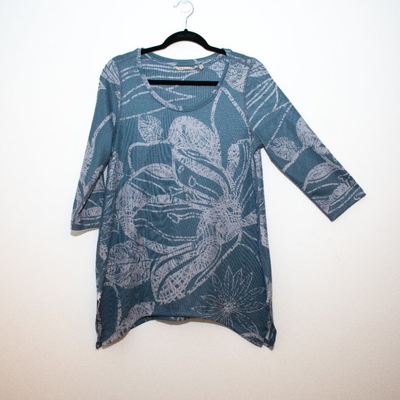 Soft Surroundings Tops - Soft Surroundings Flower Print 3/4 Sleeve High-Low Hem Valerie Top Size S